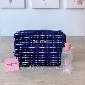 JUICY COUTURE Makeup Bag Cosmetic Pouch - Blue Velvet Holographic